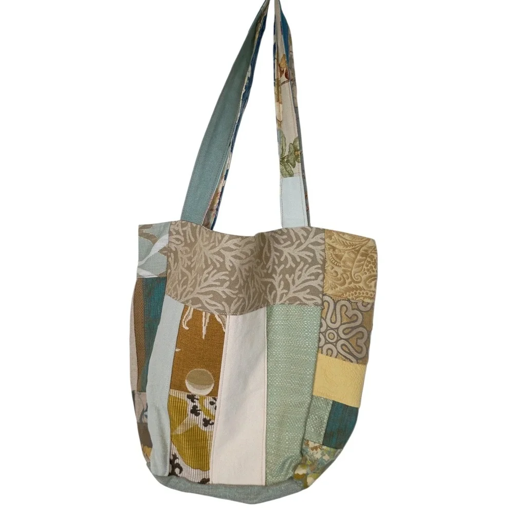 Handmade Patchwork Tote Bag Multicolor Floral Damask‎ Canvas Shoulder Bag 15x14